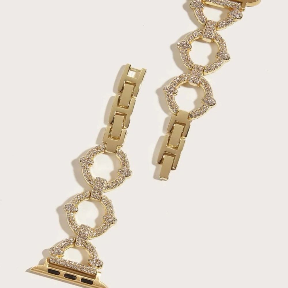 NWT Gold Rhinestones Apple Watch Band Stainless Steel High Quality Size … - Picture 3 of 4